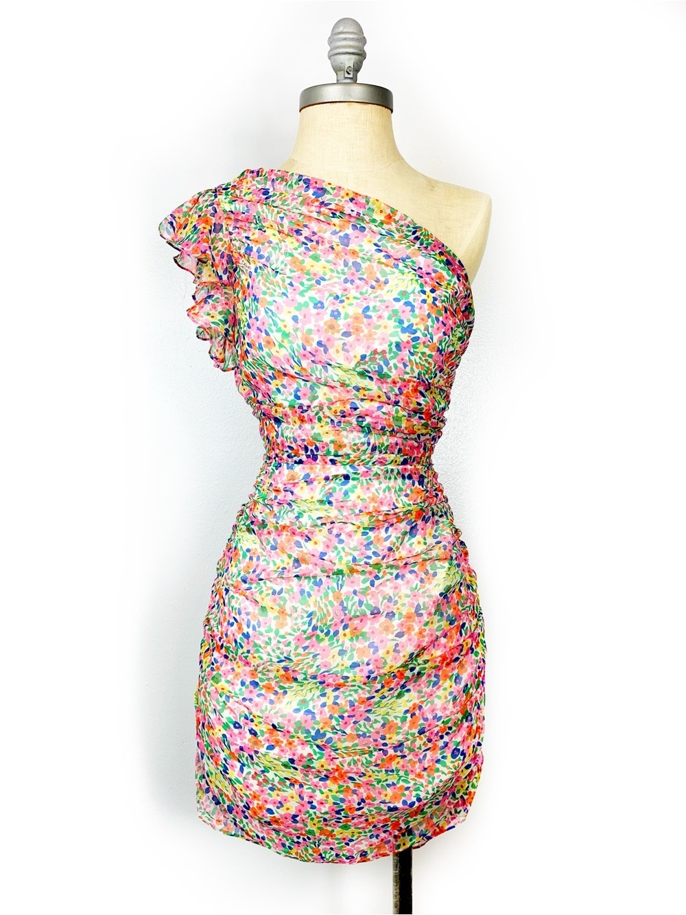 Amanda Uprichard One Shoulder Mini Dress Summer Floral Print NWT S